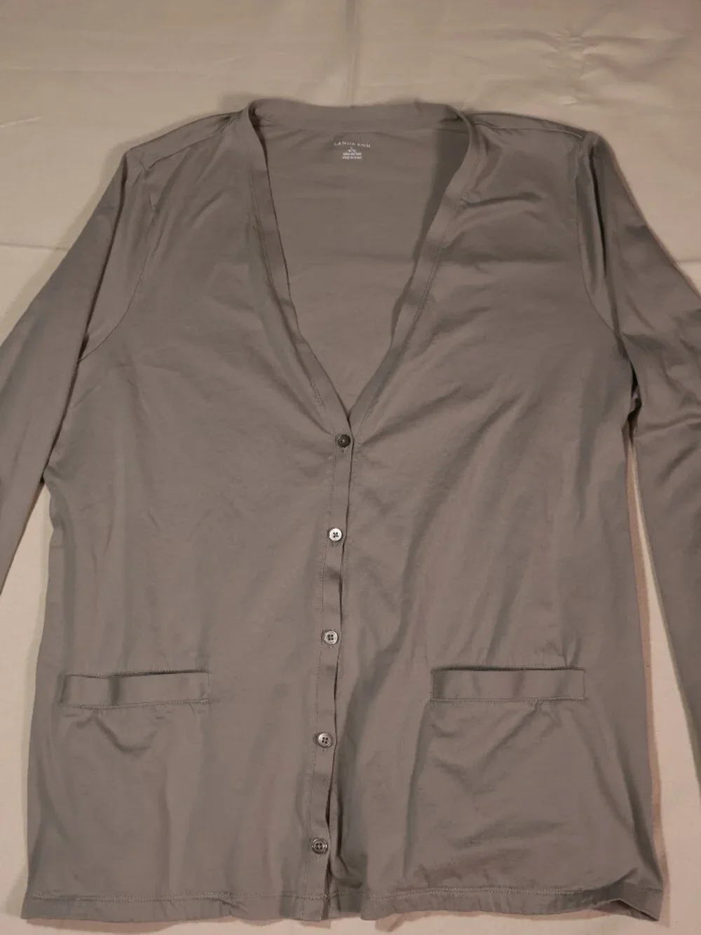 Lands End Woman’s Grey Long Sleeve V Neck Cardigan Sweater